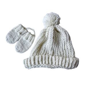 Handmade Knit Hat And Mittens Set